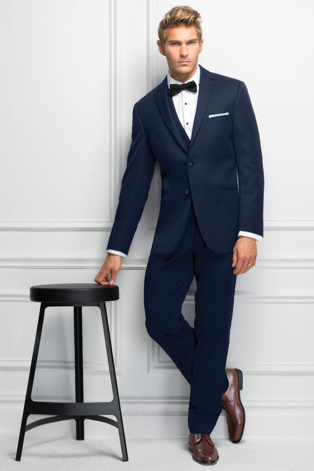 Wedding Suit Navy Michael Kors Sterling with matching Fullback Vest and Black Bow Tie